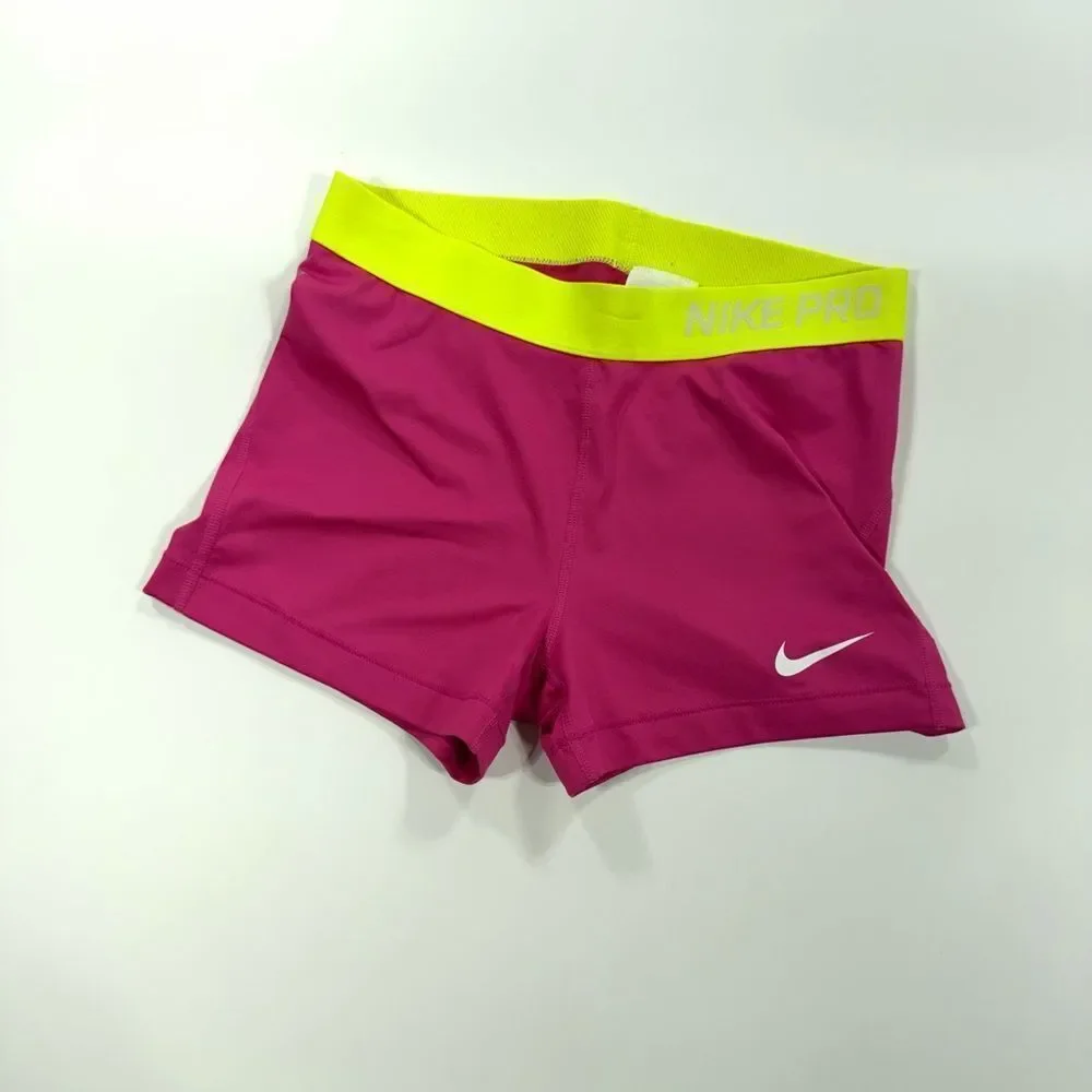 Nike Pro Kids Pink & Yellow Shorts – Size L